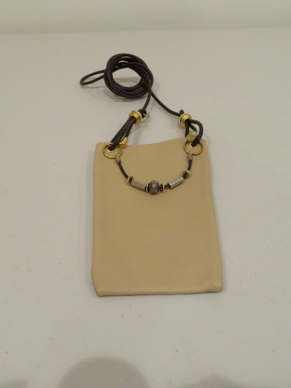 Handmade Tan Leather Mini Pouch Rope Crossbody Bag